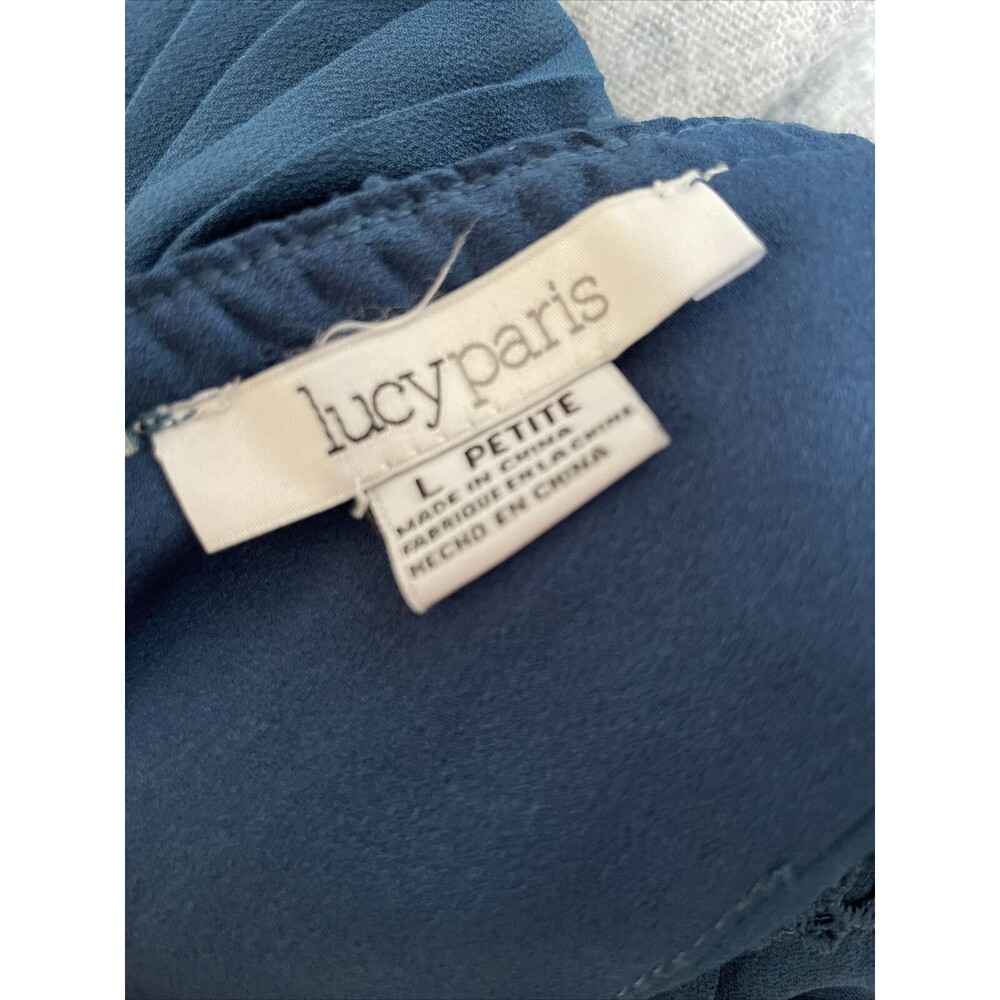 Anthropologie PL Pleated Isere Ruffled Blue V-Neck Dress by Lucy Paris - Picture 9 of 9